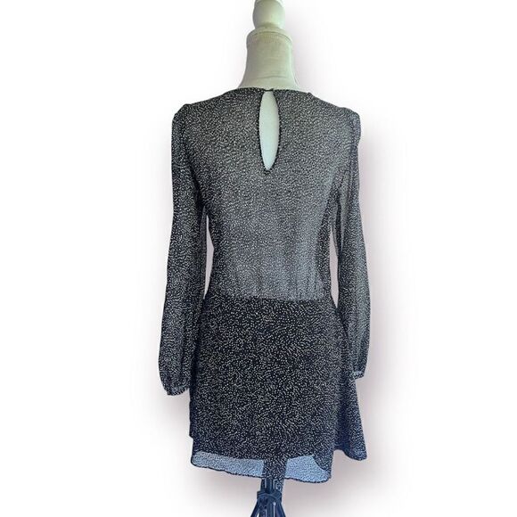 ZARA TRAFALUC BLACK WHITE DOT PRINT SEMI SHEER CROSSOVER TIE COCKTAIL DRESS LONG - Picture 3 of 15